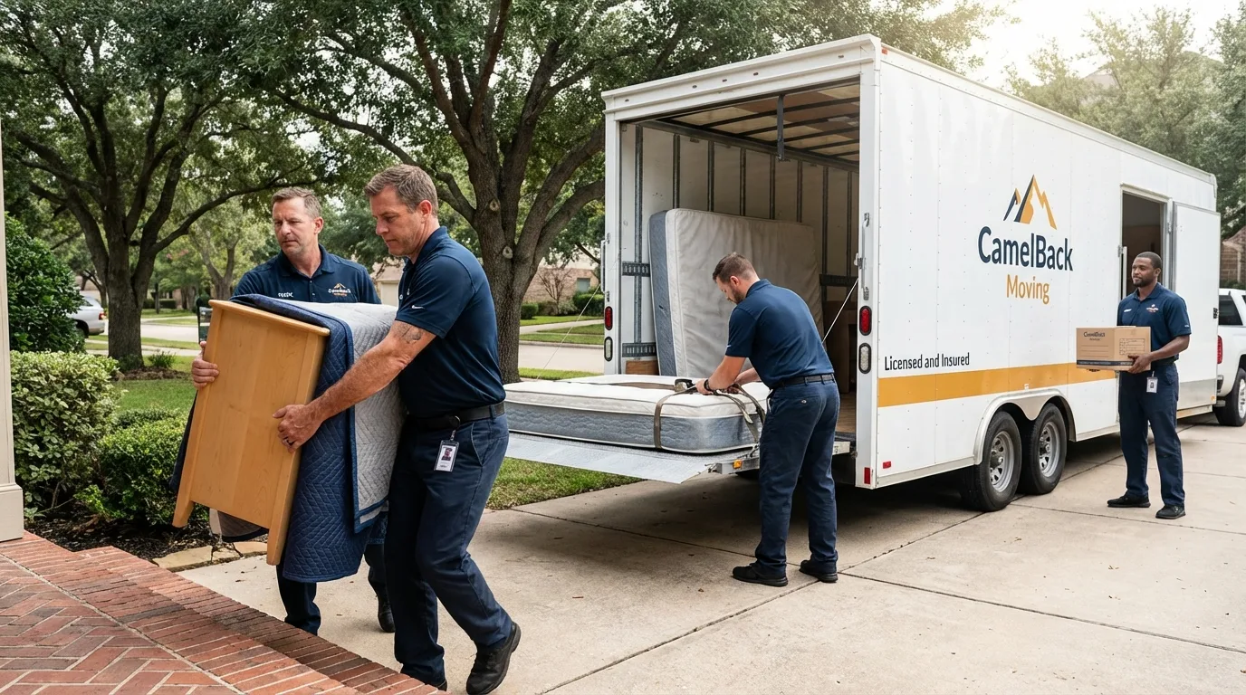 Crew loading residential truck for cross-state move from Williston, SC
